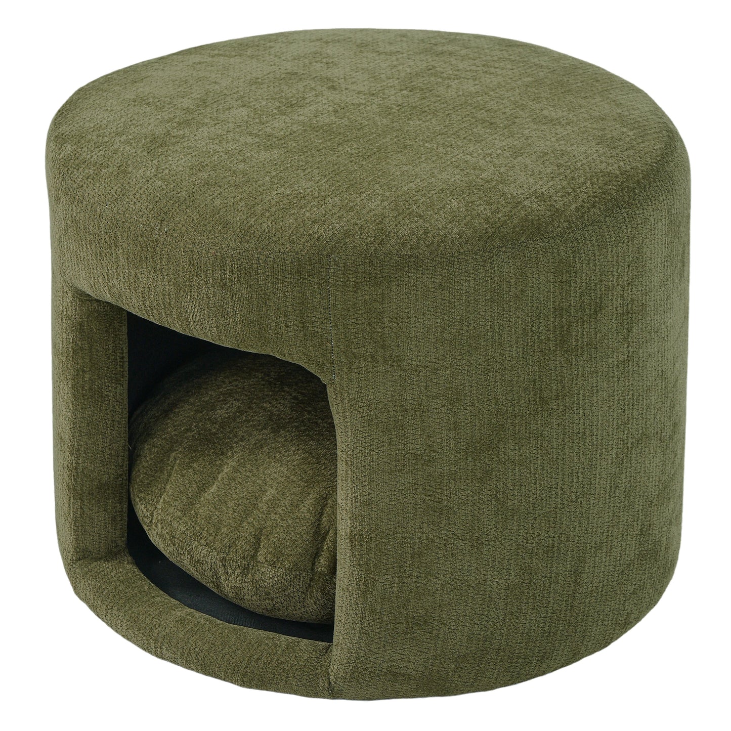 Green Pet Friendly Ottoman with Removable Pet Cushion and Hidden Pet Nook