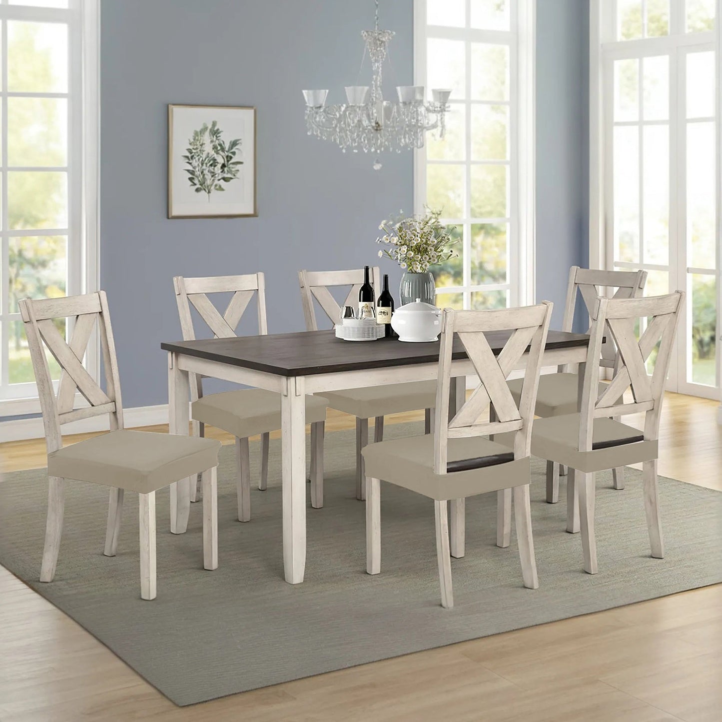 4Pack Waterproof Dining Chair Slipcovers Stretch Chair Seat Slipcovers Removable Washable Jacquard Seat Covers for Dining Room