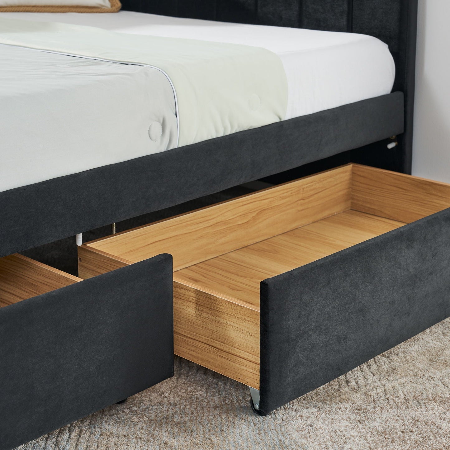 Upholstered Tufted Daybed Frame With Storage Drawers