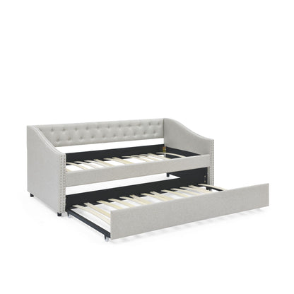 Upholstered Tufted Daybed With Drawers, Waved Arms