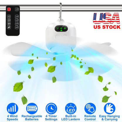 2 In 1 Portable Camping Fan with LED Lantern 8000mAh Battery Powered Tent Fan with Carabiner Digital Display 4 Speeds 4 Timer Settings for Camping Can