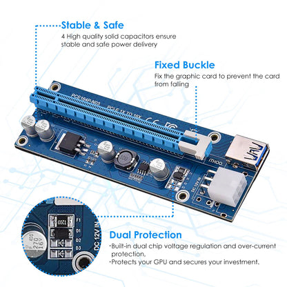 5-Pack PCI-E 1X to 16X GPU Riser Adapters with USB 3.0 & Power Cables