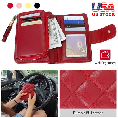 Women Wallet PU Leather Lady Clutch Case Credit Card Holder ID Card Window Coin Purse w/ Tassel For Girls