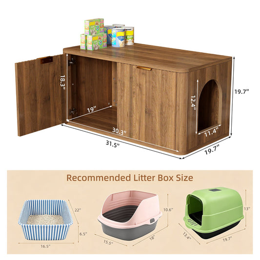 31.5" Walnut Finish Hidden Litter Box Furniture