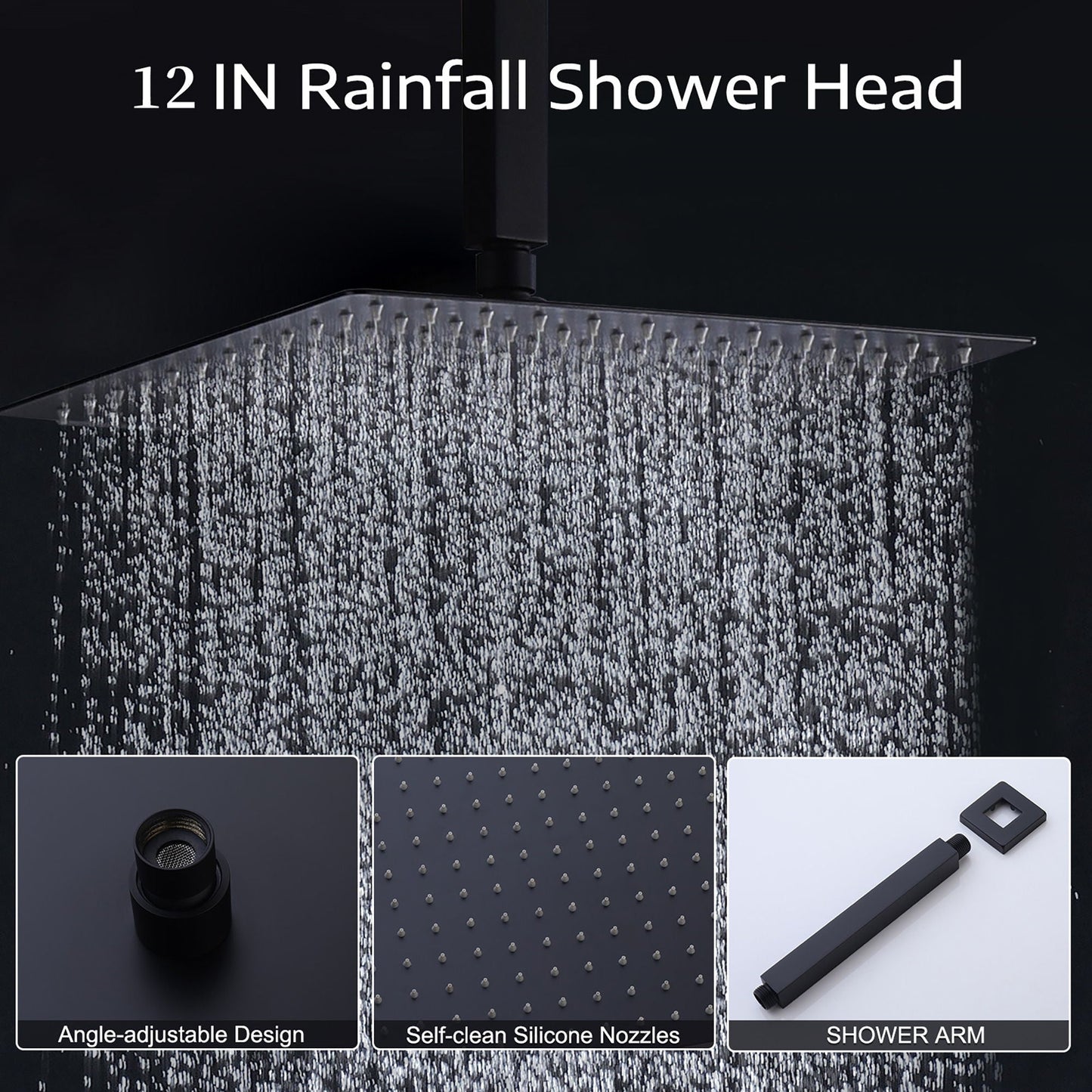 Contemporary Shower System With 12" Rainfall Head And Handheld Spray, Wall Mounted