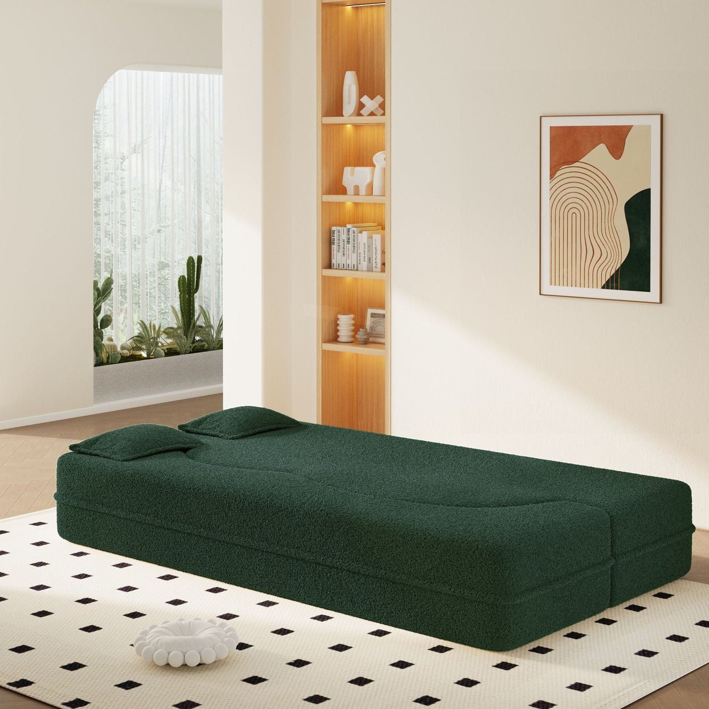 Modern Floor Sleeper Sofa Bed With 2 Pillows, Convertible Twin Size Folding Mattress For Living Room