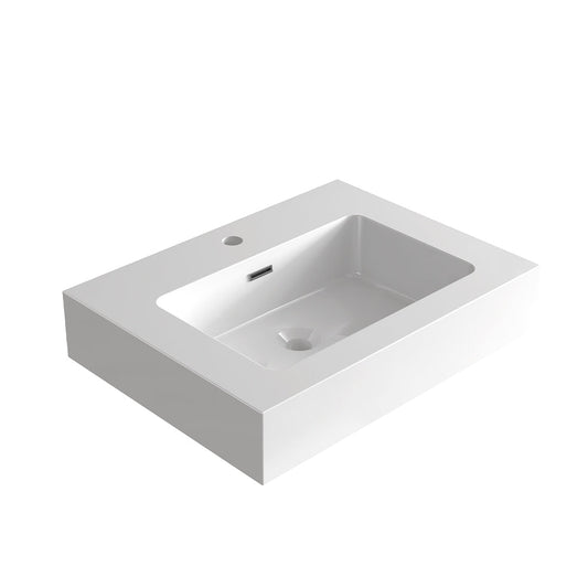 Glossy White Integrated Solid Surface Basin Without Drain & Faucet