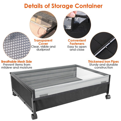 2Pcs Under Bed Storage Containers with 360¡ Rotatable Wheels Visible Dustproof Cover Under Bed Drawer with Clear Window Bedroom Storage Organizer