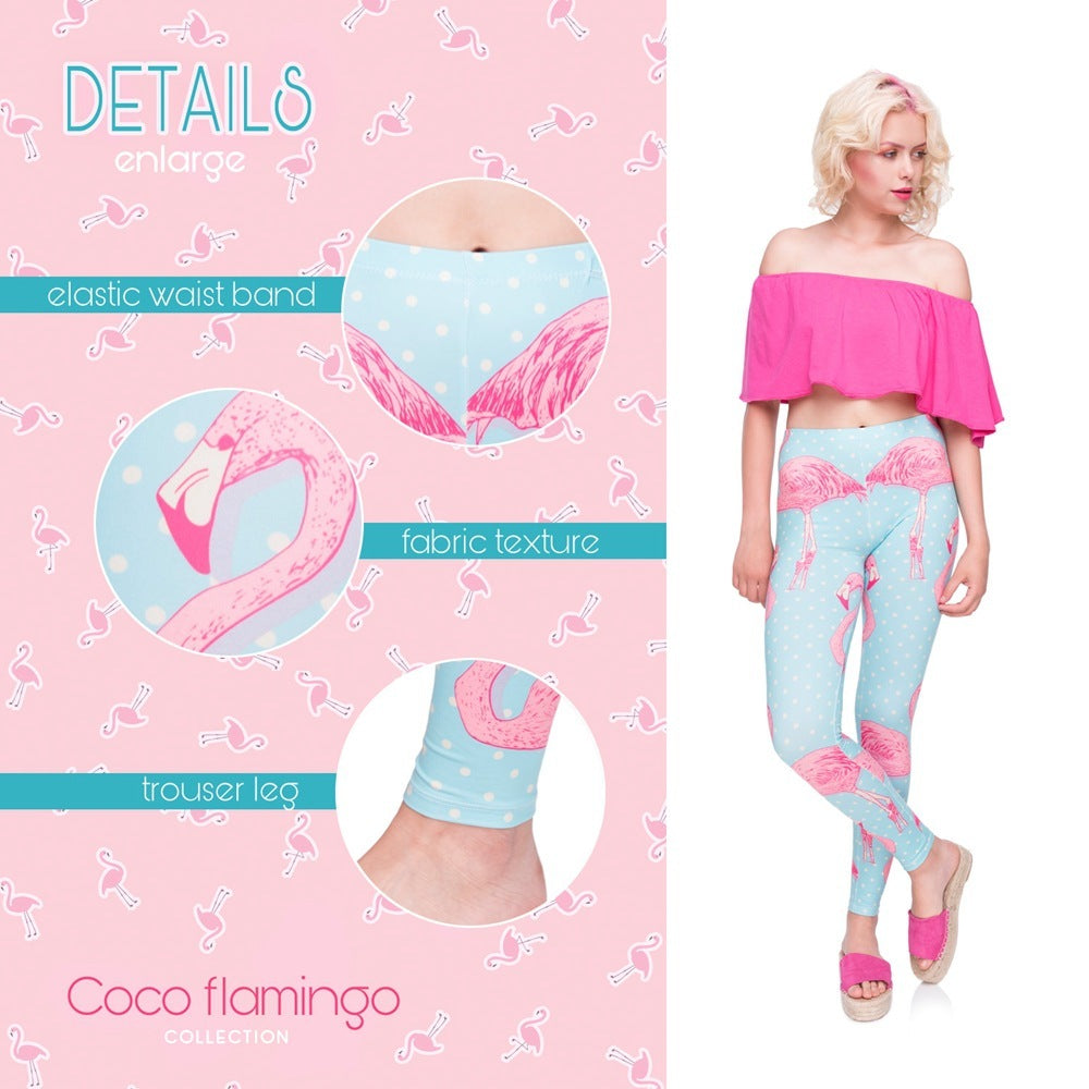 Flamingo blue European and American printed pants