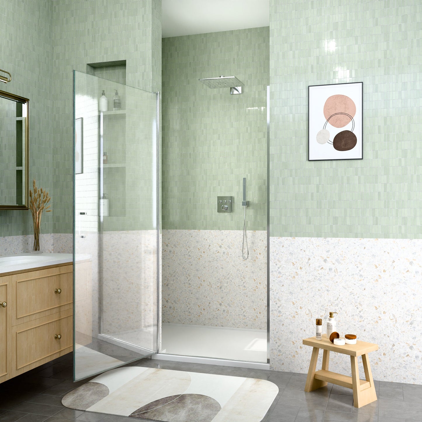 34" W x 72" H Semi-Frameless Circular Pivot Shower Door