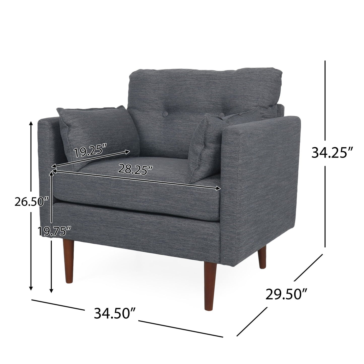 Enchantica Upholstered Fabric Club Chair with Button Tufting and 2 Accent Pillows