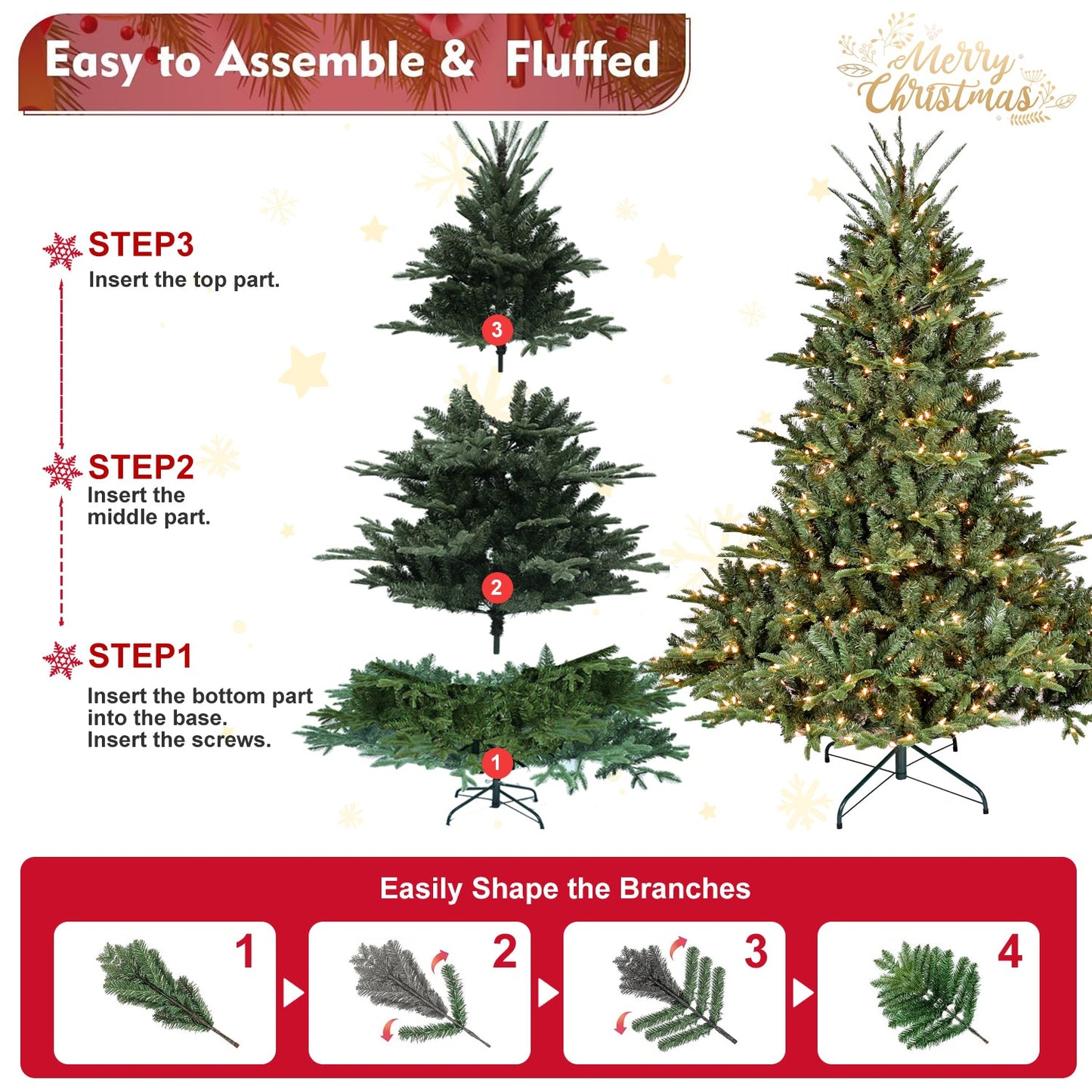 7FT Full-Shape Christmas Tree with 750 UL Lights