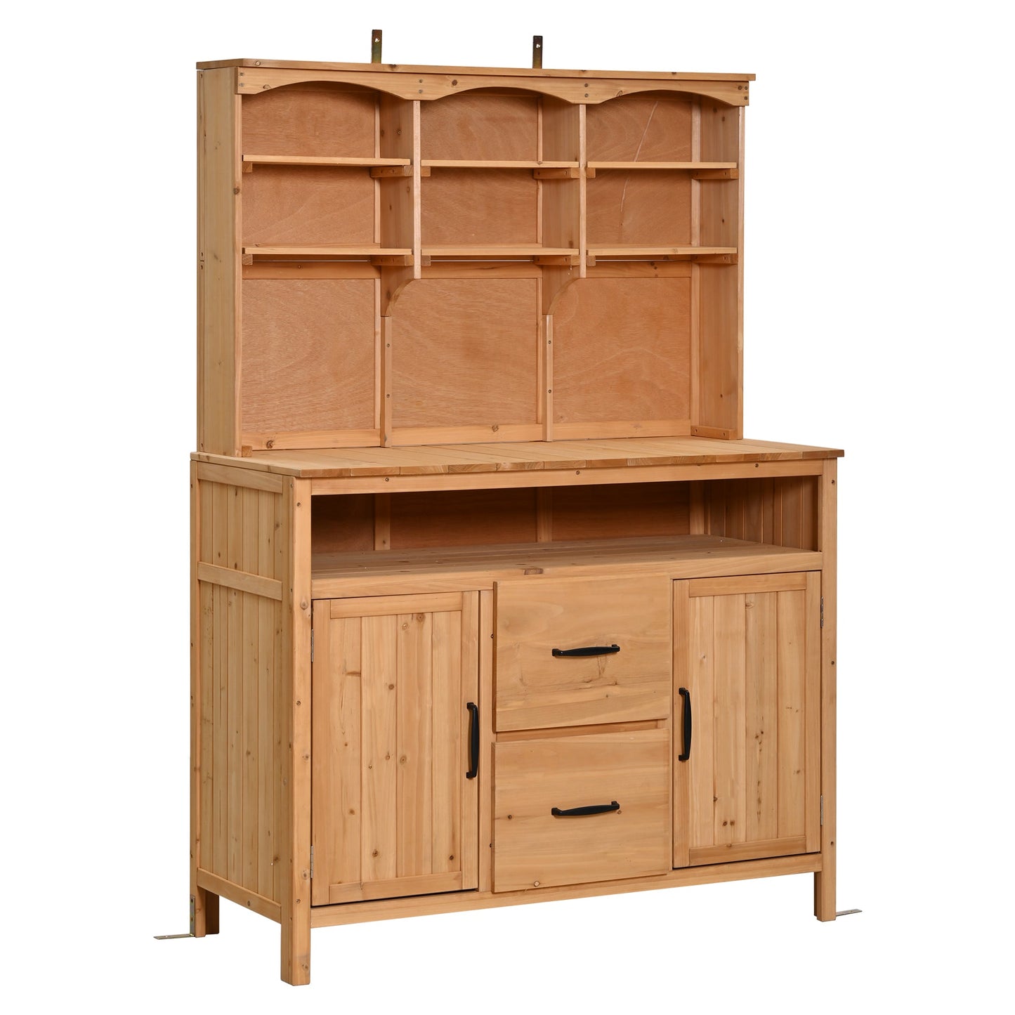 TOPMAX Large Fir Wood Potting Bench with Hutch, Cabinets & Drawers