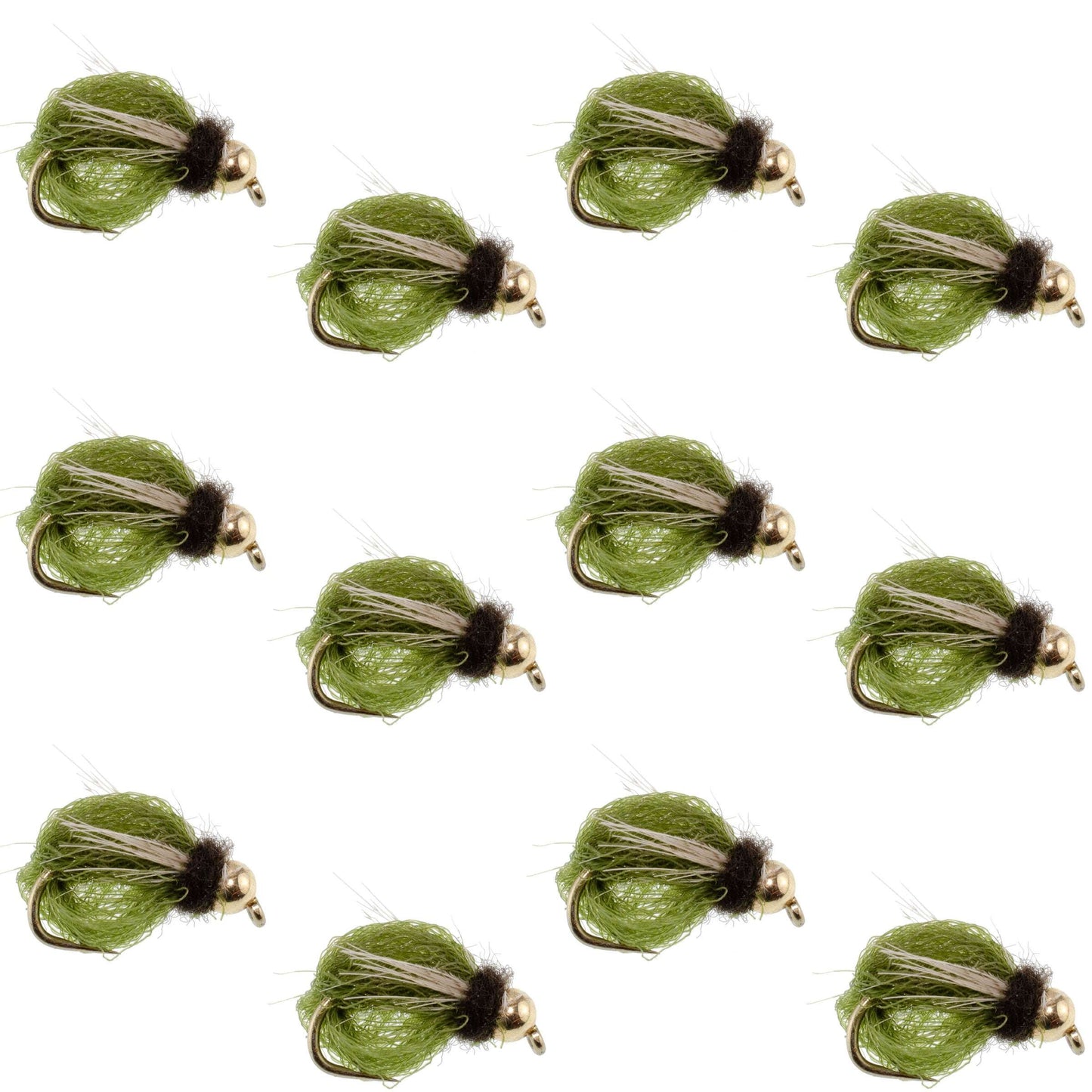 Bead Head LaFontaine Olive Deep Sparkle Caddis Pupa - 12Flies Size 14