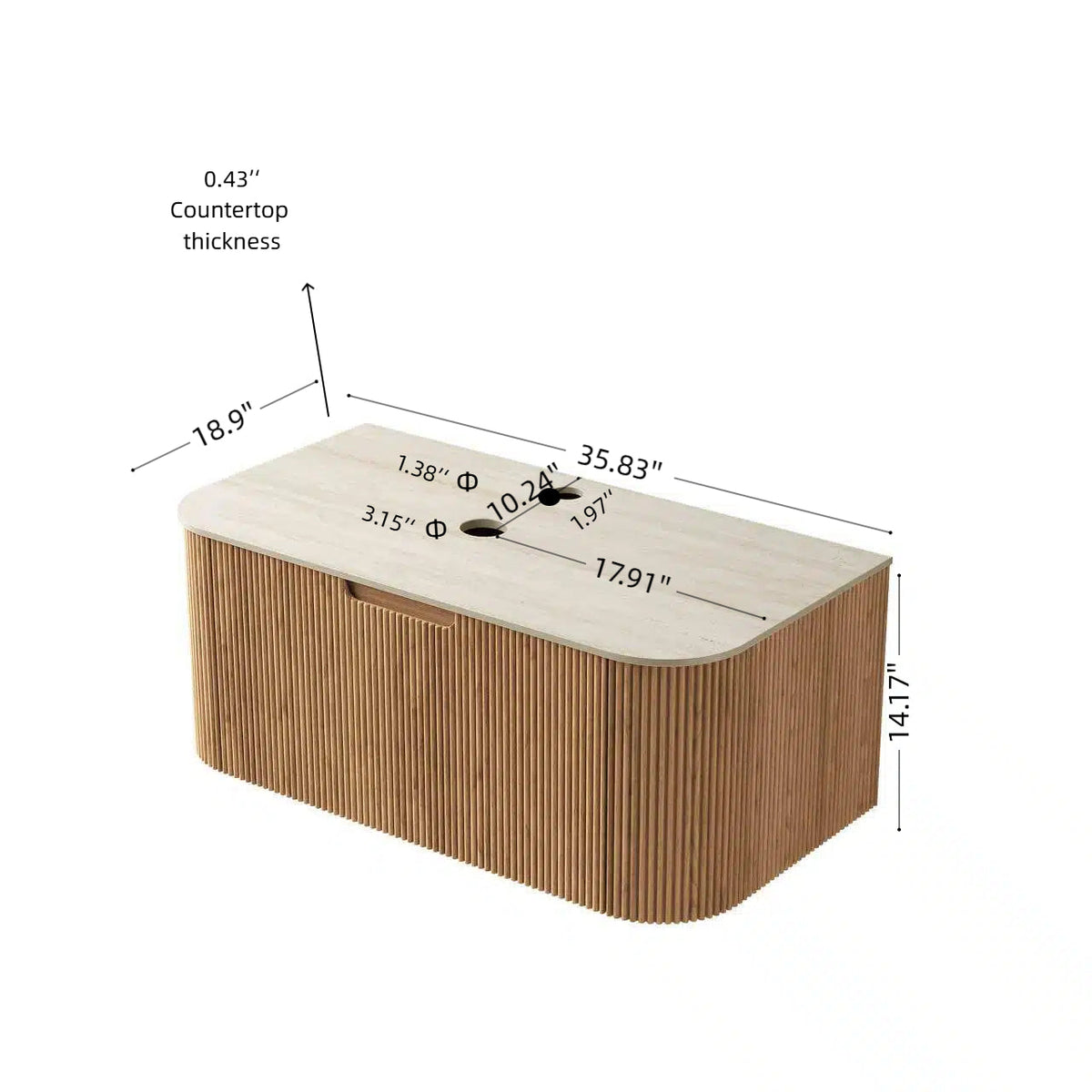 36" Wall Mounted Plywood Bathroom Cabinet with Sintered Stone - Light Wood