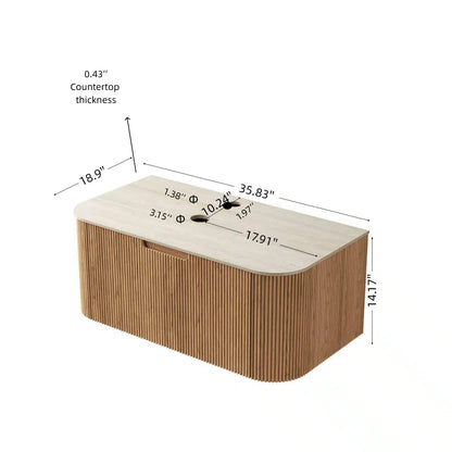 36" Wall Mounted Plywood Bathroom Cabinet with Sintered Stone - Light Wood