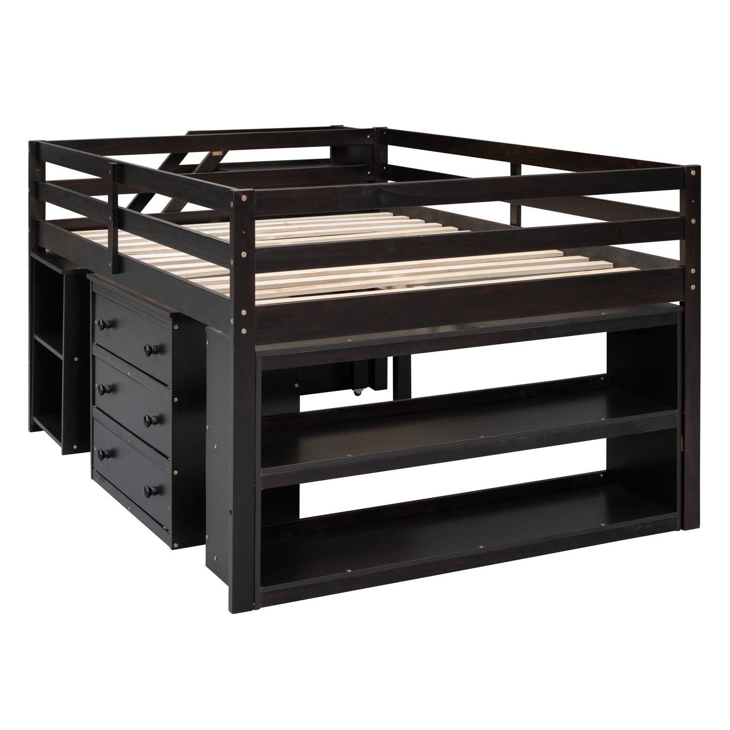 Loft Bed With Retractable Writing Desk And 3 Drawers With Storage Stairs And Shelves