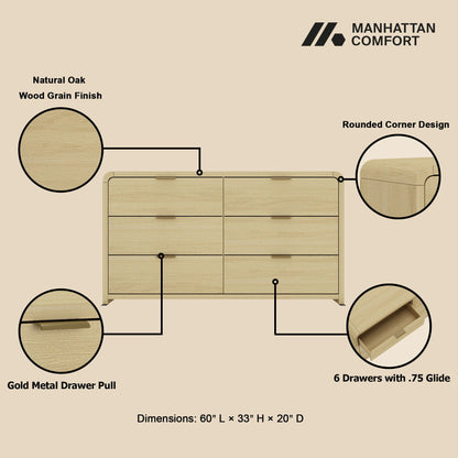 Grace - Double Dresser With 6 Drawers - Oak