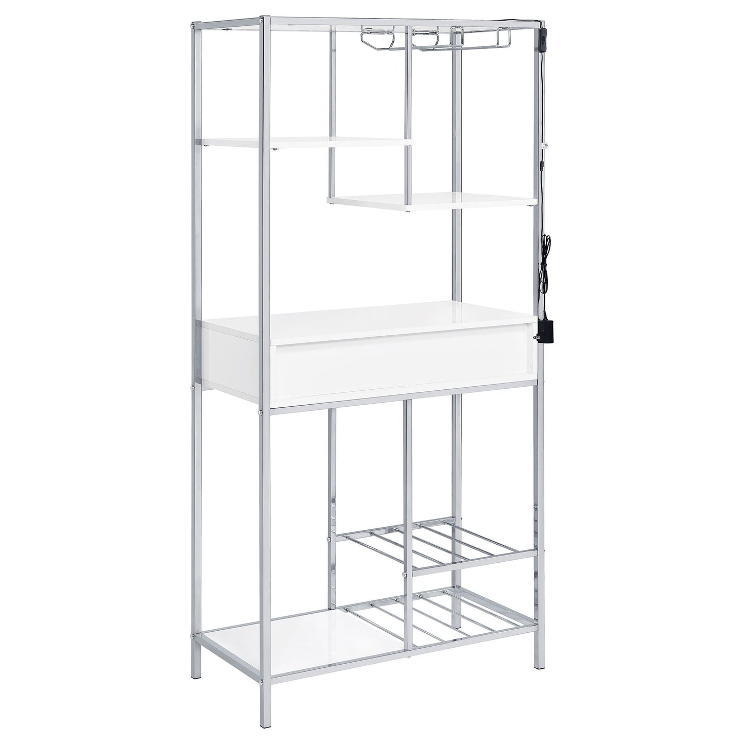 Draper - 5 Shelf LED Wine Cabinet With Pull Out Drawer - Gloss White