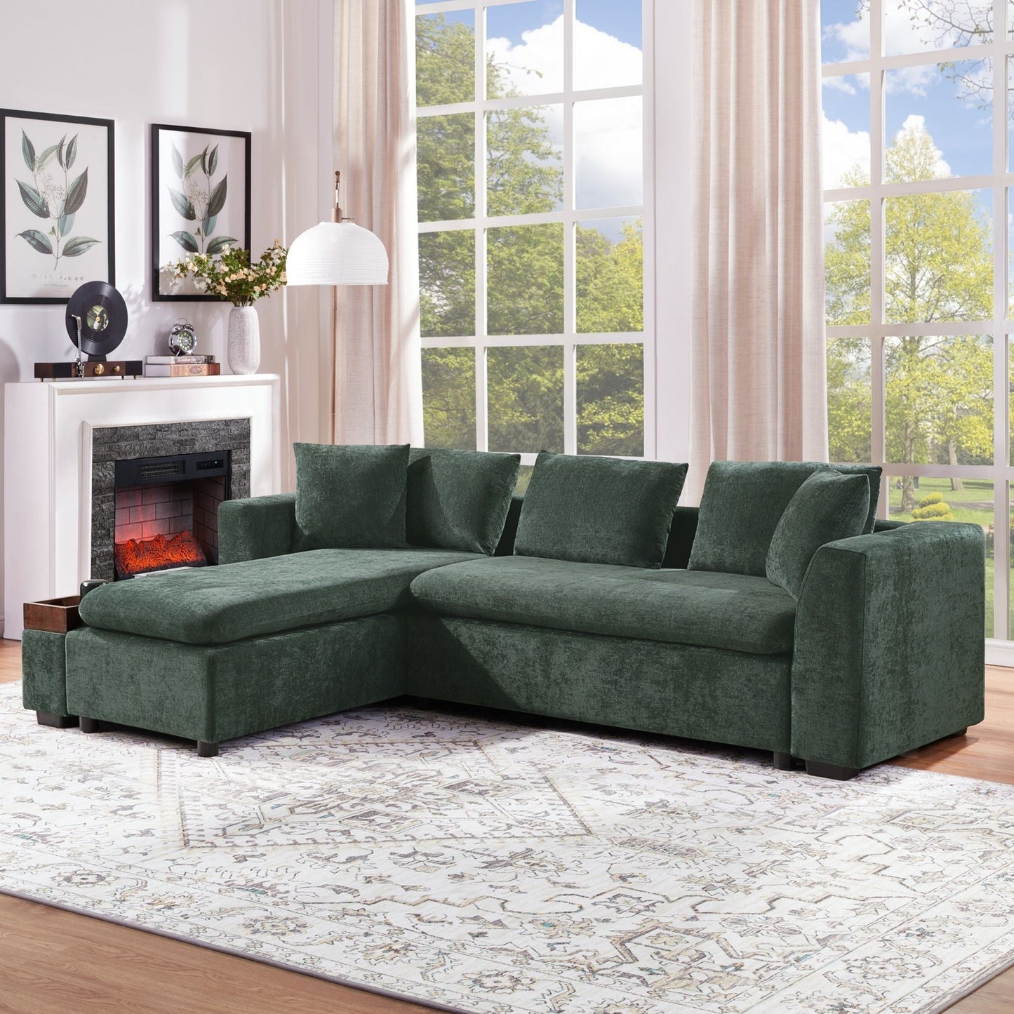 Modern L Shaped Sectional Sofa With Upholstery And Wooden Storage