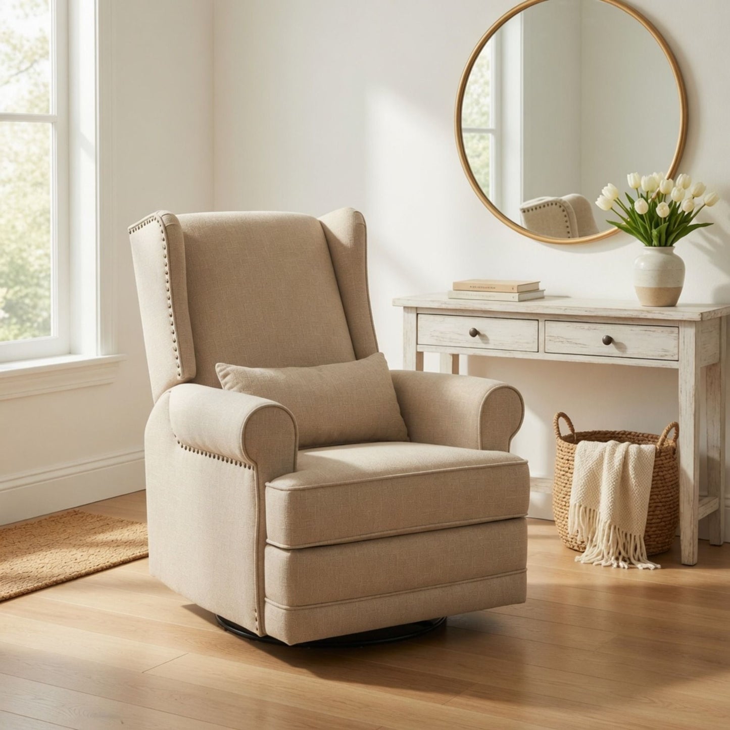 Extra Wide Swivel Recliner Glider Chair With Footrest