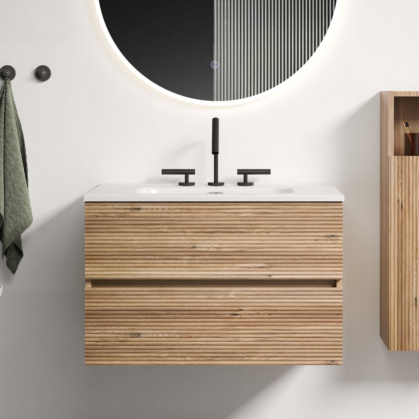 Gloria 30" Wall Mounted Rough Oak Bathroom Vanity