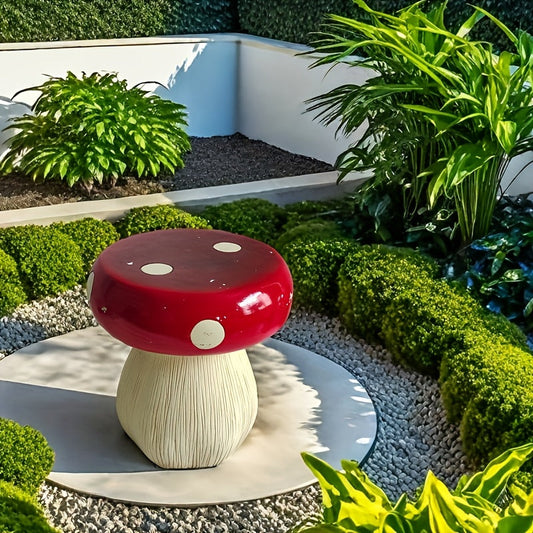 13.8" Oversized Mushroom Statue Stool with Forest Base