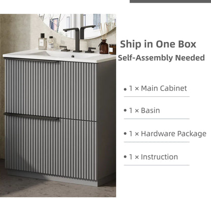 Fluted Bathroom Vanity With Ceramic Sink, Freestanding Cabinet
