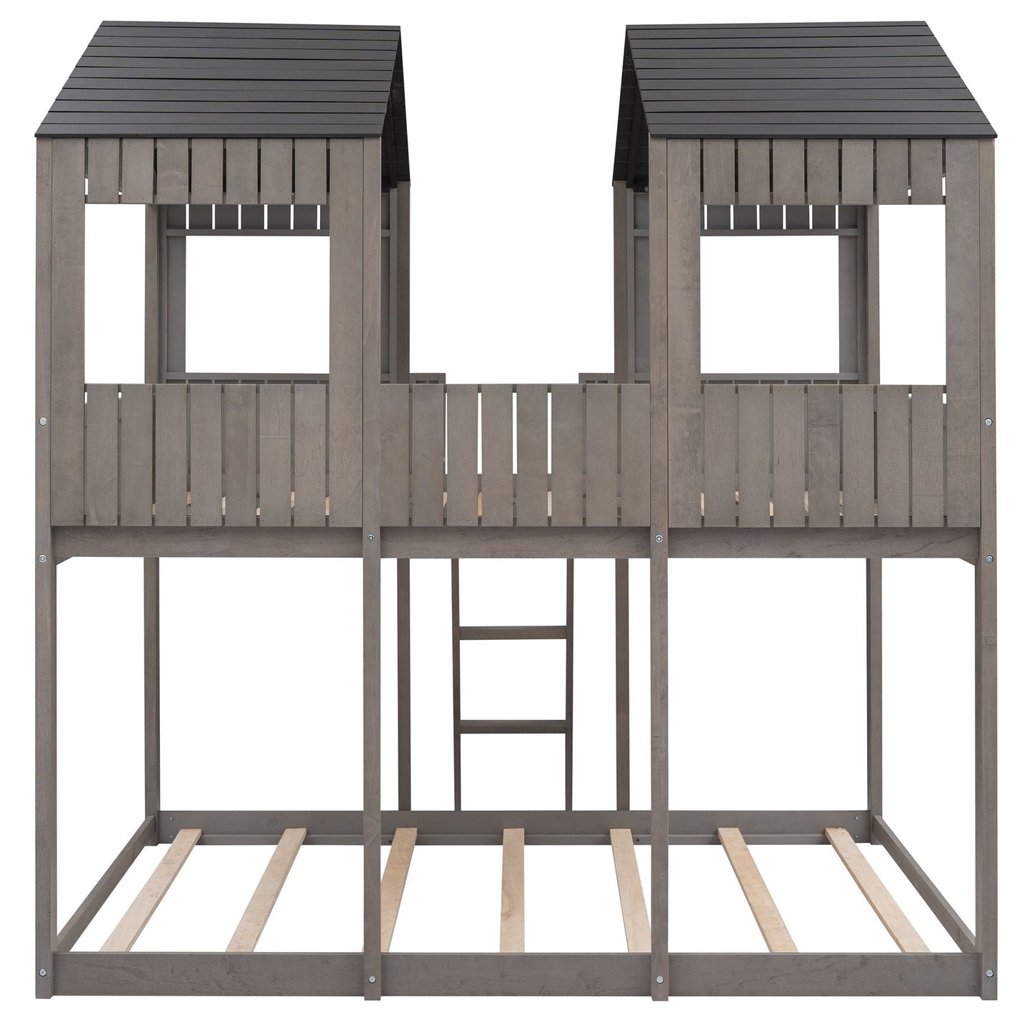 Bunk Bed With Roof, Window, Guardrail, Ladder