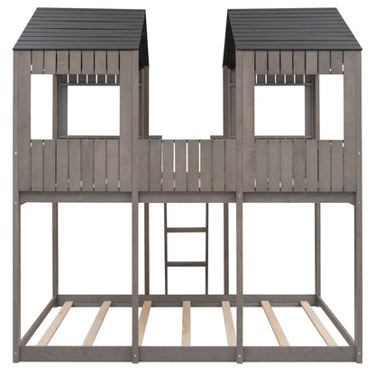 Bunk Bed With Roof, Window, Guardrail, Ladder