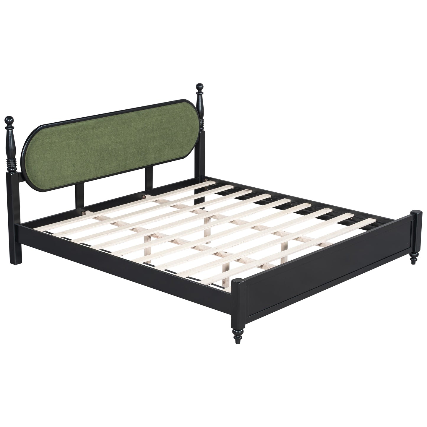 King Bed Frame, Solid Wood Platform with Slats, Modern