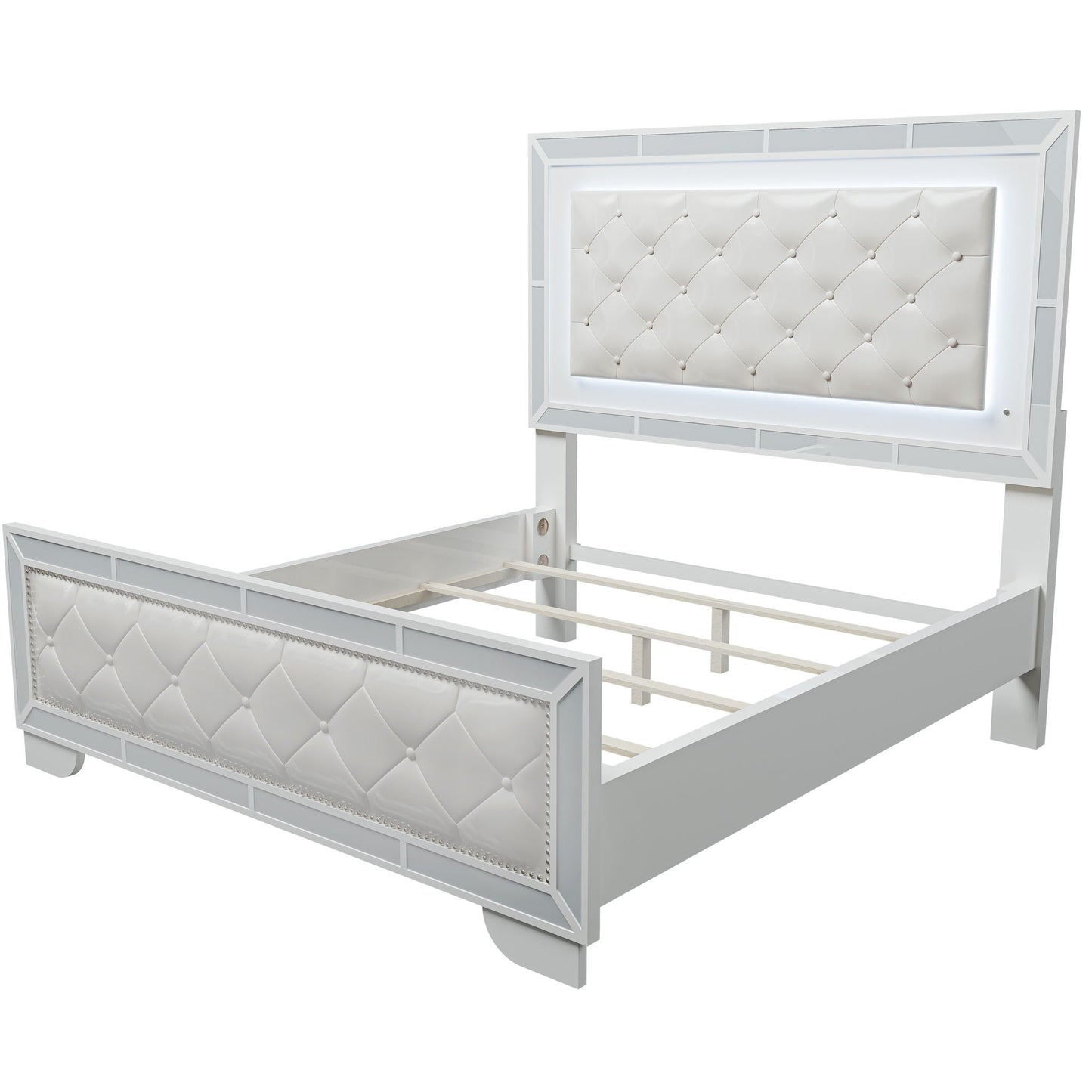 3 Piece Bedroom Set, Bed With LED Lights And 2 Nightstands