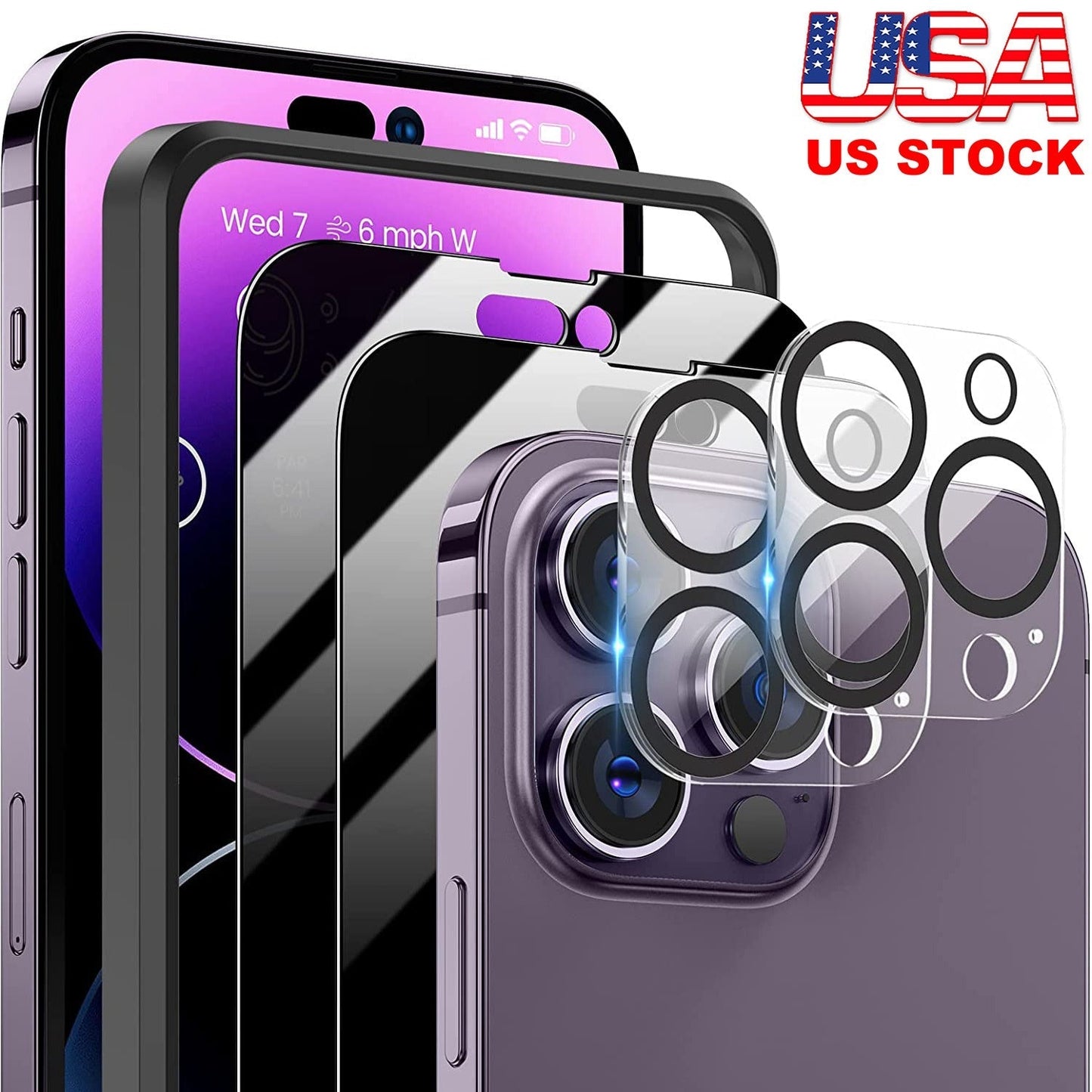2Pcs Privacy Screen Protectors And 2Pcs Camera Lens Tempered Glass Screen Film Full Coverage Screen Protector Fit for IOS Phone 14/14Plus/14Pro/14Pro
