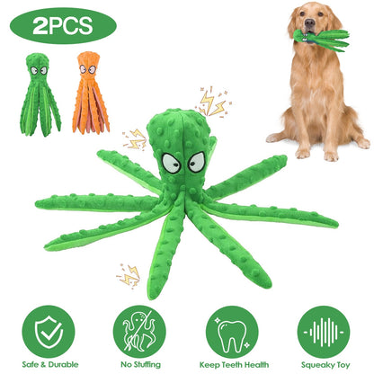 2Pcs Squeaky Dog Toys No Stuffing Crinkle Plush Octopus Dog Teething Toy Interactive Dog Toy Dog Training Toy For Puppy Small Medium Large Dog