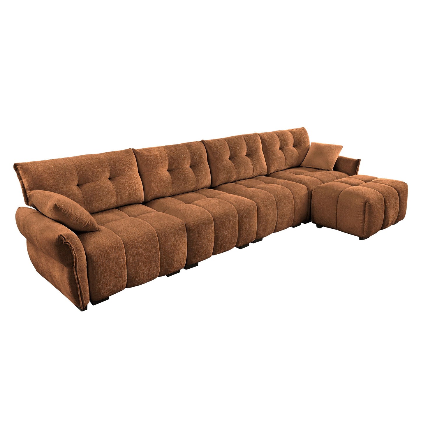 Sofa Set With Ottoman And Pillows, Textured, High Resilience Cushions