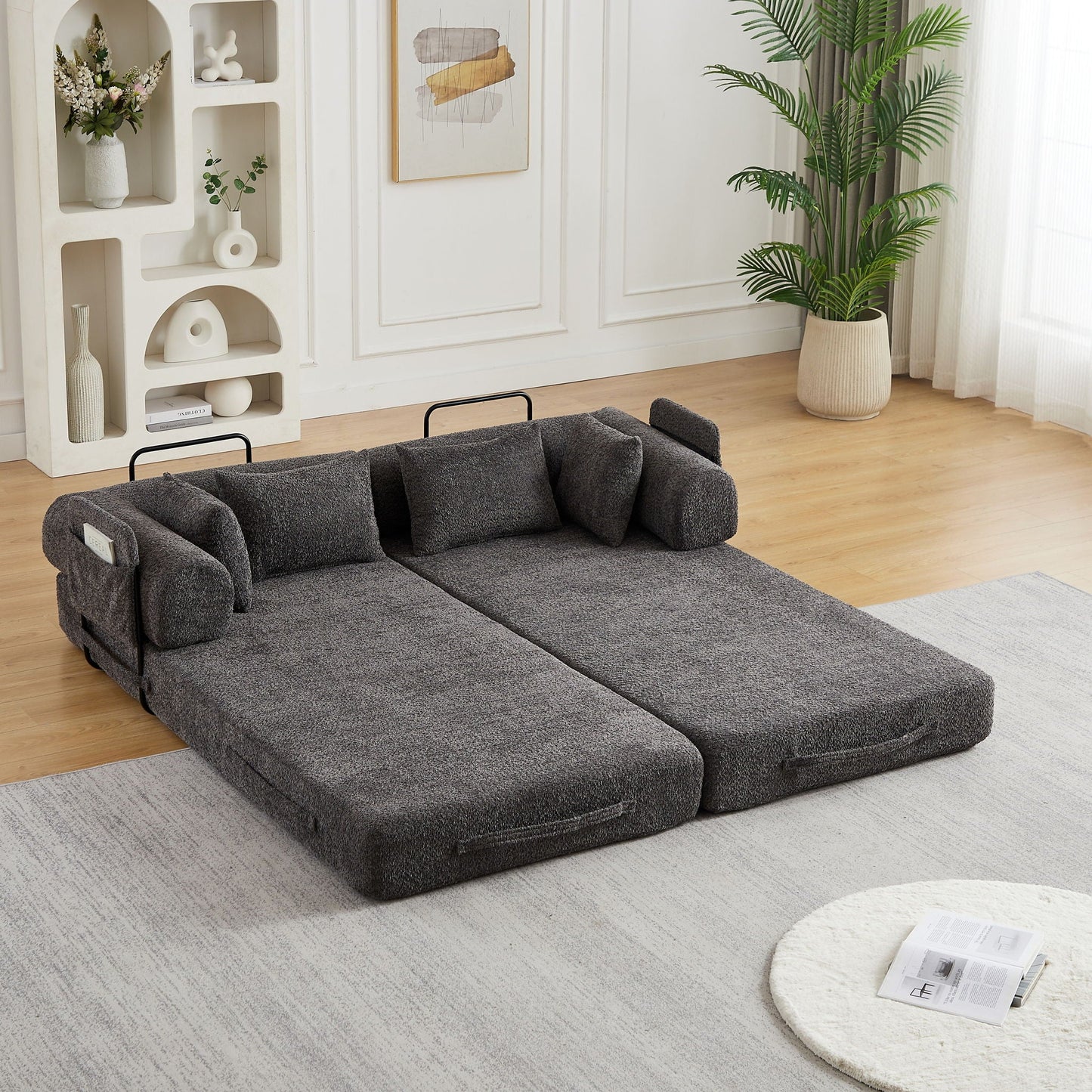 Convertible Sleeper Sofa Bed With Cylindrical Pillow