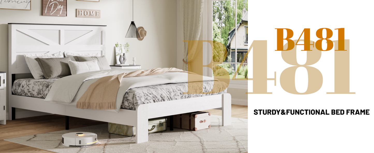 King Wood Platform Bed Frame with Headboard and Storage