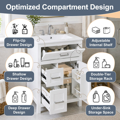 24 Inch Bathroom Vanity with Ceramic Sink