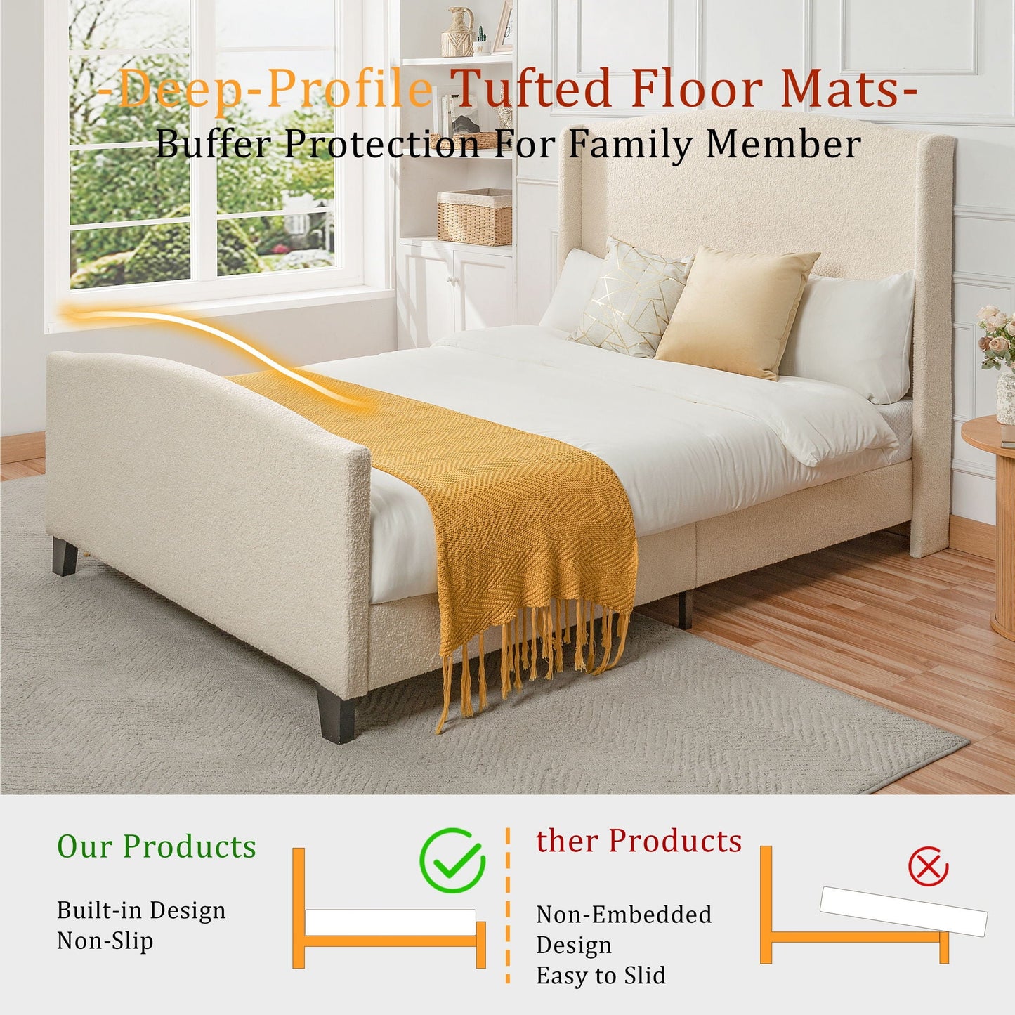 Platform Bed Frame With Tall Headboard And High Footboard