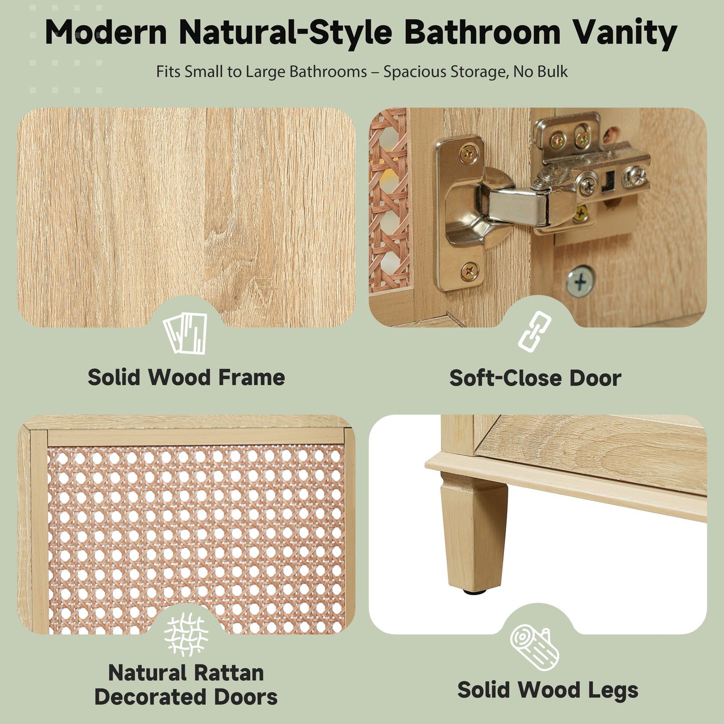 48-Inch Natural Rattan Bathroom Vanity