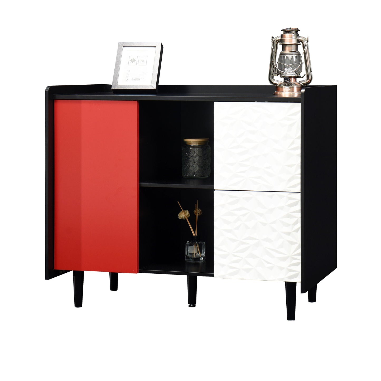 Modern Sideboard Buffet Cabinet With Doors And Unique Panel Styling