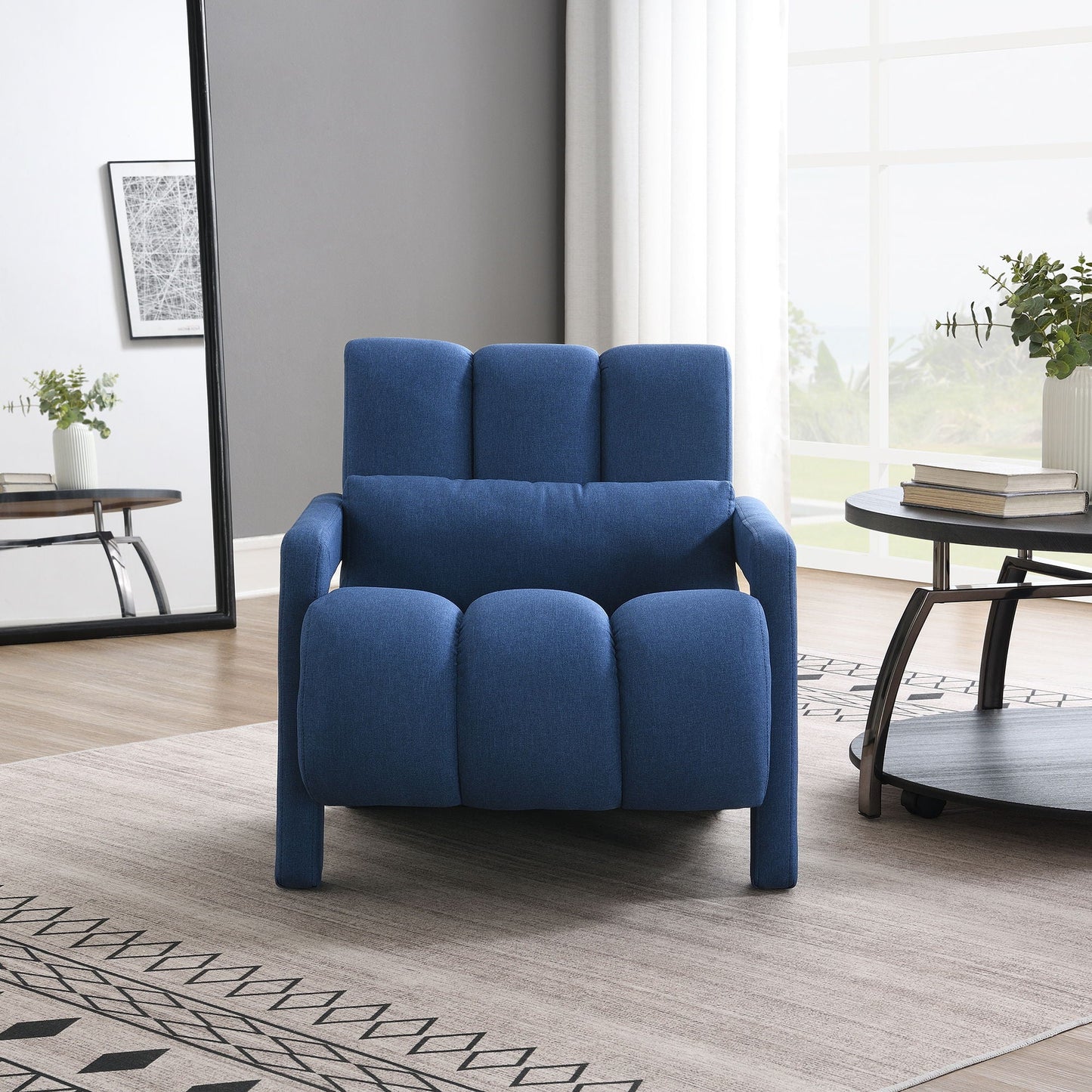 Upholstered Accent Chair With Pillow, Designed For Living Room - Navy Blue