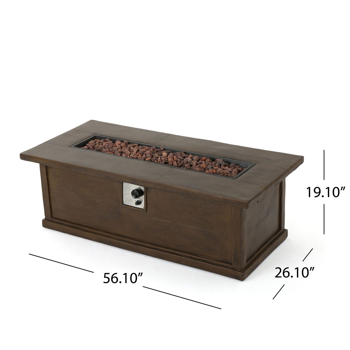 Transitional Rectangular Outdoor Propane Fire Pit With 50,000 BTU