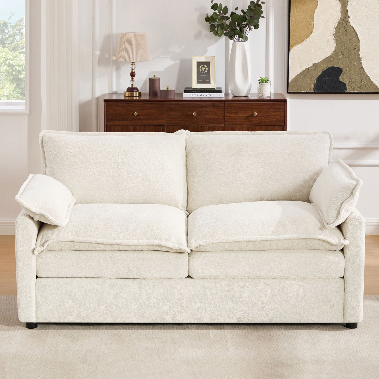 Modern Loveseat Sofa, Upholstered Couch With Side Storage Pockets