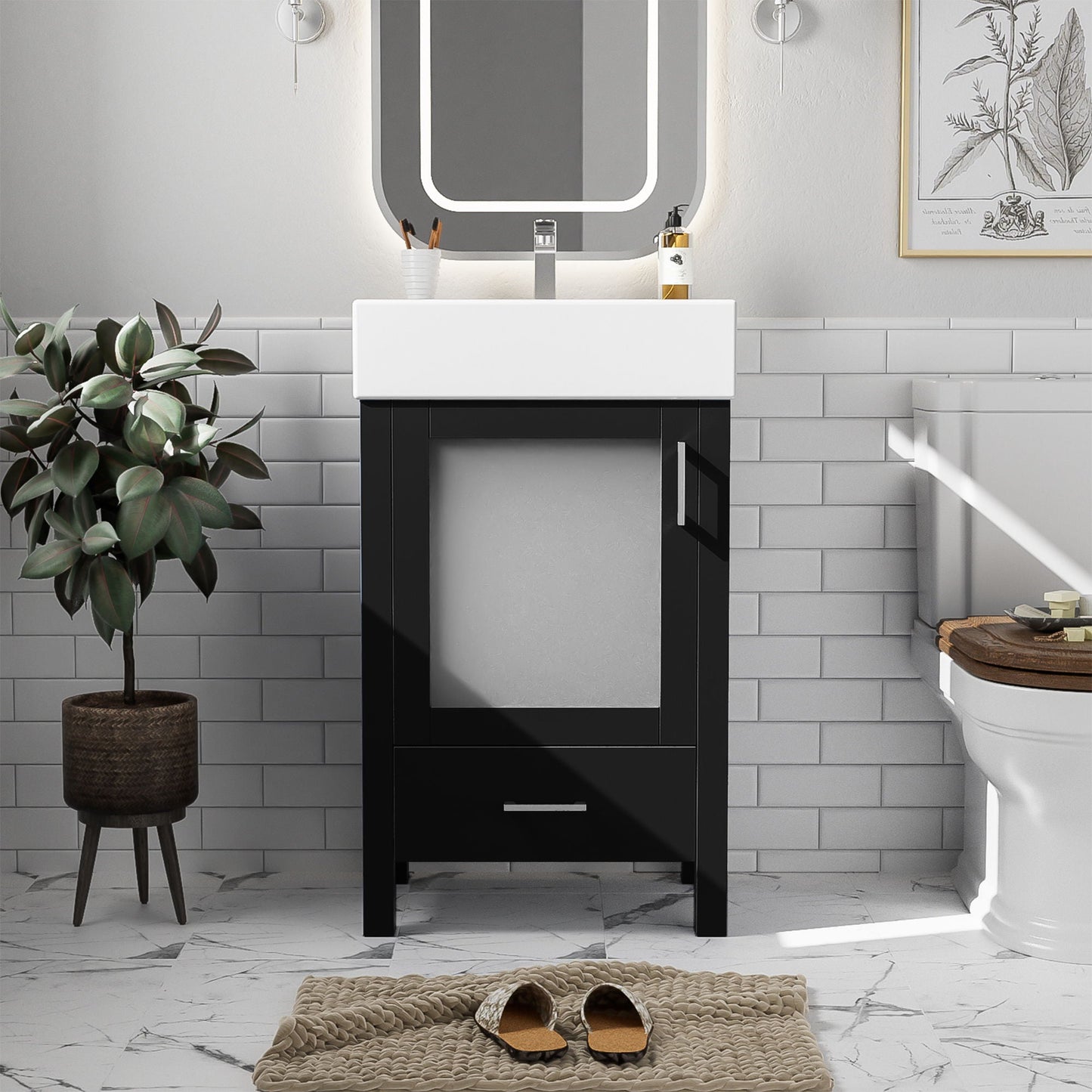 Bathroom Vanity With Ceramic Sink And Ample Storage, Ideal For Small Bathrooms