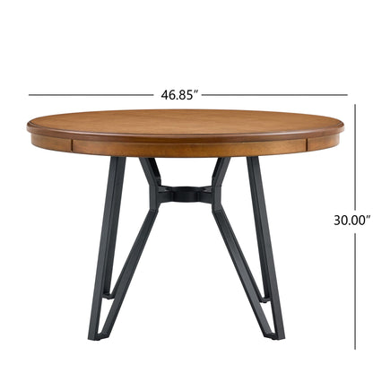 Mid Century Modern Round Dining Table with Metal Legs and Open Shelf