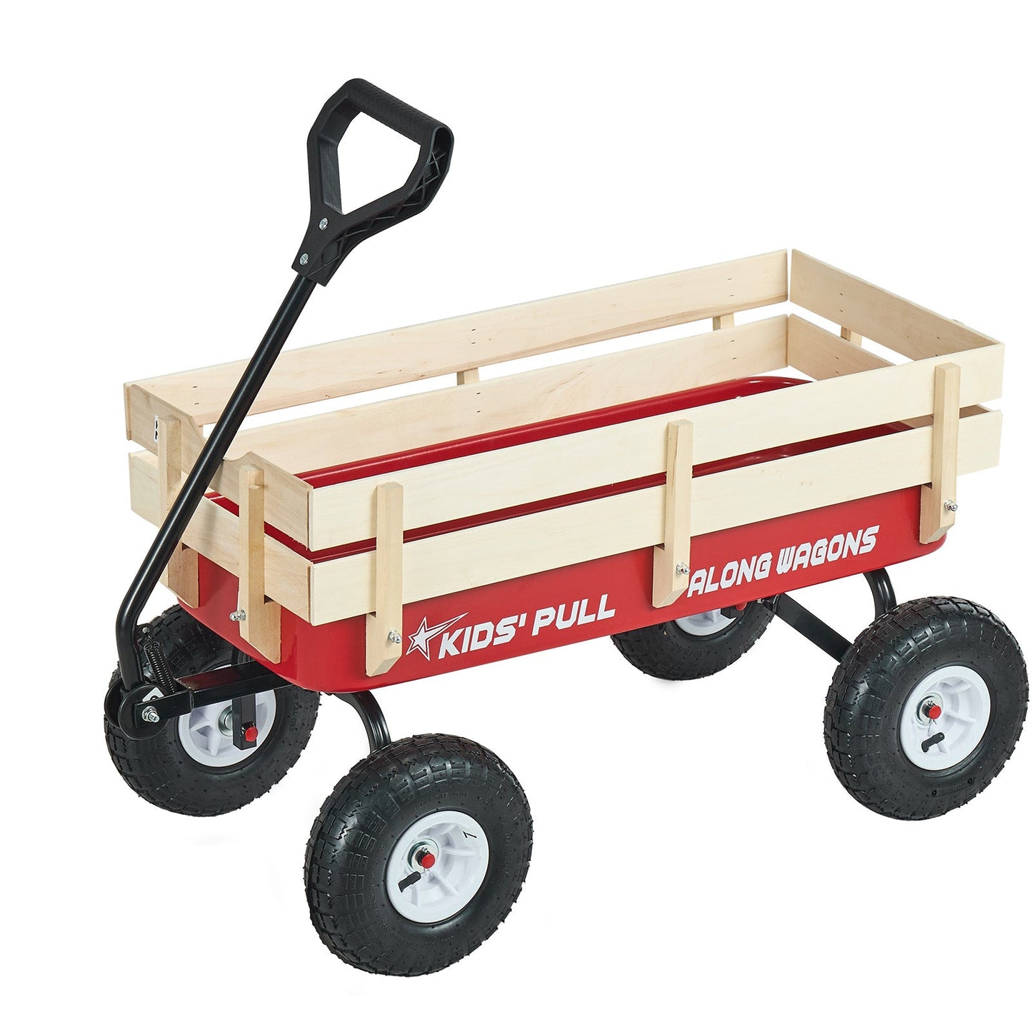 Pull-Along Wagon for Kids, 39 Inch Toddler Wagon with Wooden Panels & Handle