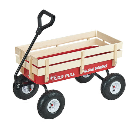 Pull-Along Wagon for Kids, 39 Inch Toddler Wagon with Wooden Panels & Handle