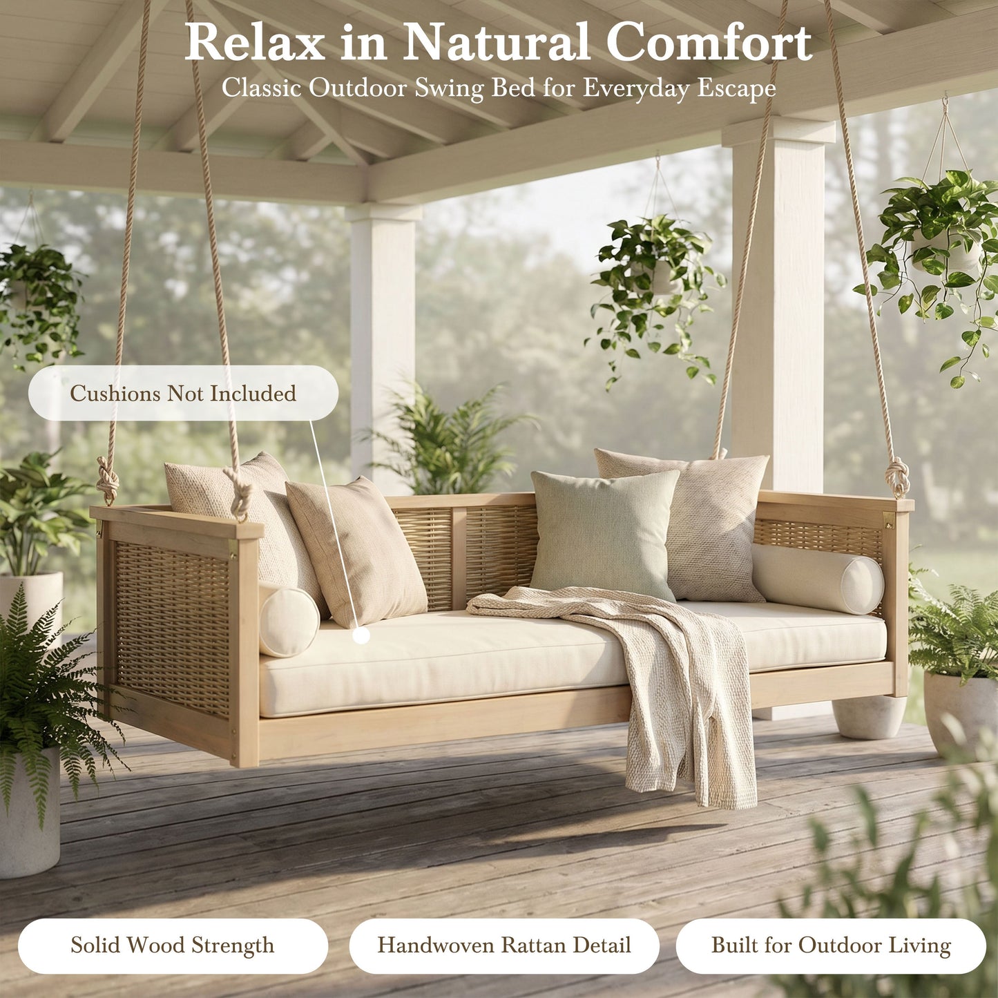 TOPMAX Outdoor Classic Solid Wood Twin Size Swing Bed