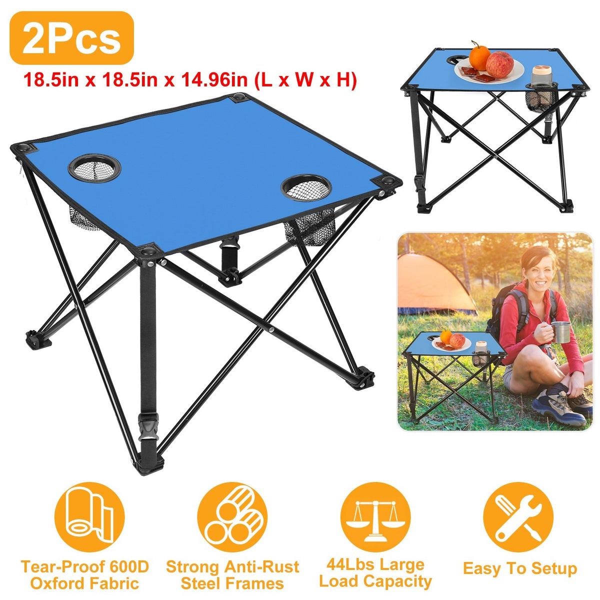 Portable Folding Camping Table with Cup Holders & Carry Bag